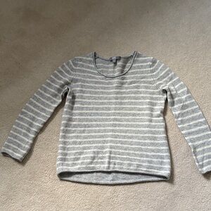Uniqlo Gray and Cream Striped Cashmere Sweater